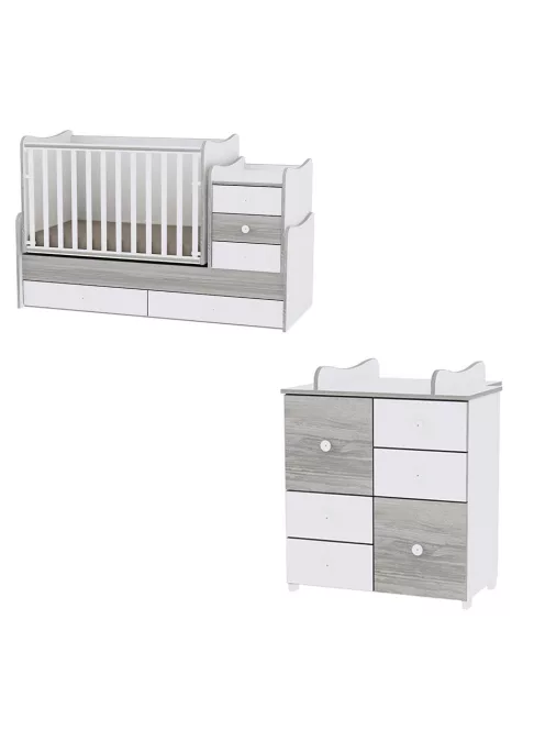 Lorelli Maxi Plus kombi ágy 70x160 + Cupboard pelenkázó komód - White & Artwood