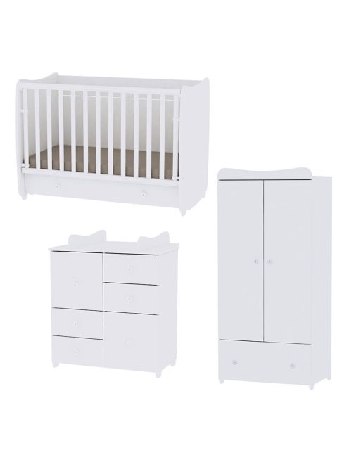 Lorelli Dream kiságy 60x120 + Cupboard pelenkázó komód + Exclusive szekrény - White