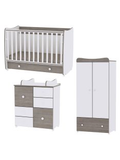   Lorelli Dream kiságy 60x120 + Cupboard pelenkázó komód + Exclusive szekrény - White & Coffee