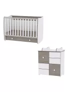 Lorelli Dream kiságy 60x120 + Cupboard pelenkázó komód - White & Coffee