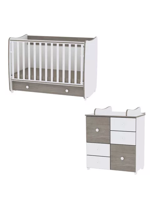 Lorelli Dream kiságy 60x120 + Cupboard pelenkázó komód - White & Coffee