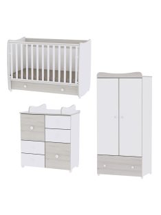   Lorelli Dream kiságy 60x120 + Cupboard pelenkázó komód + Exclusive szekrény - White & Light Oak