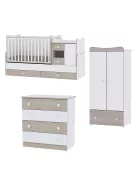 Lorelli MiniMax kombi ágy 72x190 + Komód + Exclusive szekrény - White & Amber