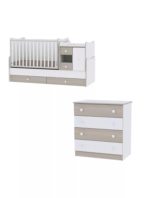 Lorelli MiniMax kombi ágy 72x190 + Komód - White & Amber