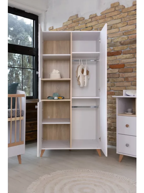 Faktum Colette Fehér 120x60-as babaágy - fehér+komód+toldalék+2 osztású szekrény (7 doboz)