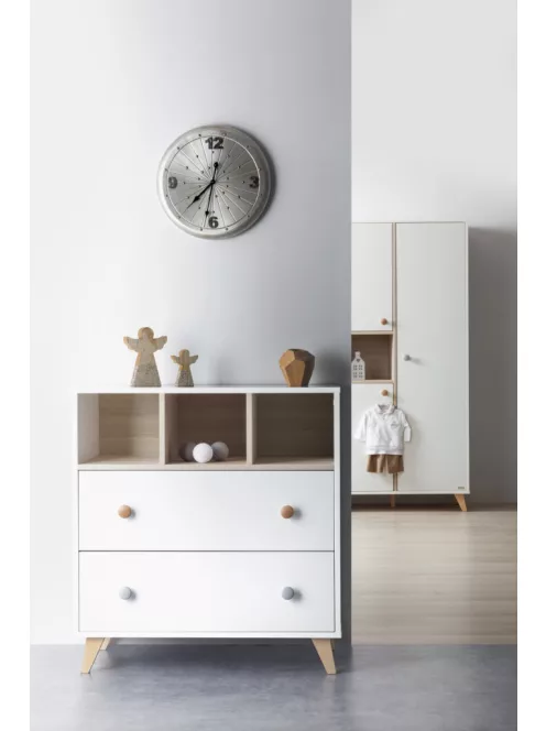 Faktum Colette Fehér 120x60-as babaágy - fehér+komód+toldalék+2 osztású szekrény (7 doboz)
