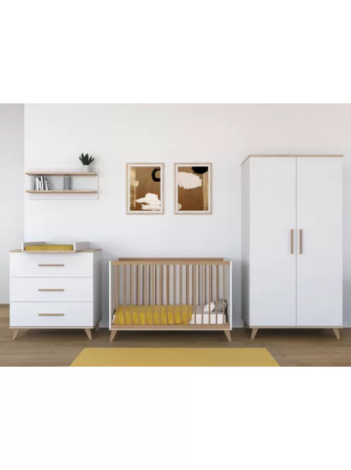Faktum FLIP White & Oak 120-as babaágy +komód+2 osztású szekrény (6 doboz)