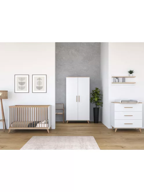 Faktum FLIP White & Oak 120-as babaágy +komód+2 osztású szekrény (6 doboz)