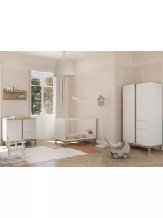   Faktum Loop White&Oak Átalakítható 140-es babaágy  - fehér+komód+toldalék+2 osztású szekrény  (8 doboz)