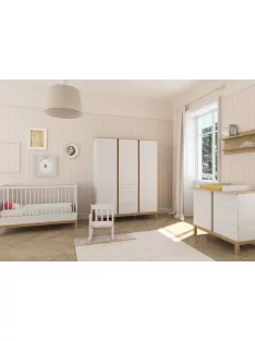   Faktum Loop White&Oak 120-as babaágy - fehér+komód+toldalék+3 osztású szekrény (9 doboz)