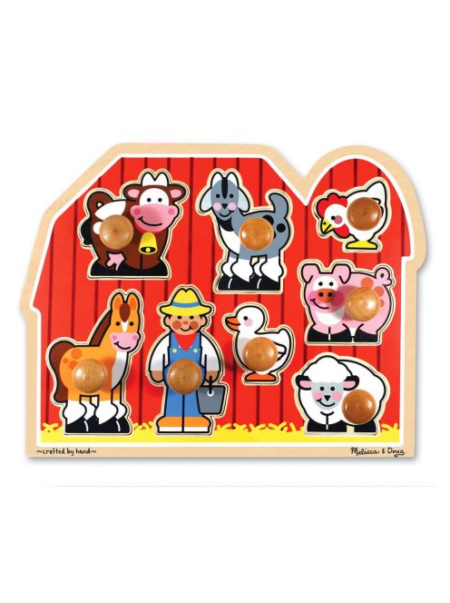 Melissa & Doug Fa készségfejlestő játék, Puzzle fogantyúval Farm