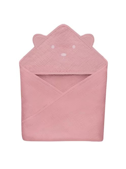 Lionelo Muszlin pamut kapucnis törölköző - Pink Baby