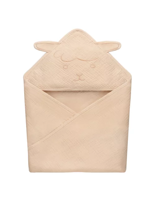 Lionelo Muszlin pamut kapucnis törölköző - Beige Sand