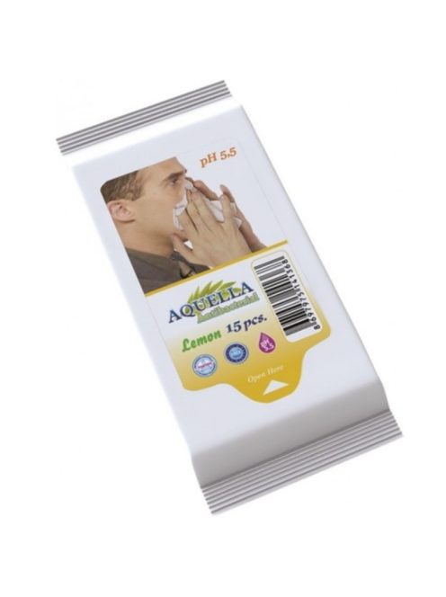 Aquella - Nedves törlőkendő, Antibacterial, Lemon, 15 db