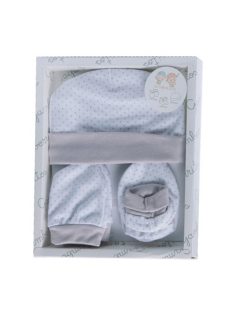   Gamberritos kiegészítő szett újszülötteknek 3 részes (sapka, kesztyű, kiscipő) pöttyös - szürke
