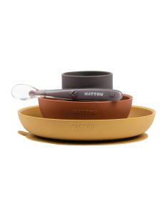   Nattou szilikon étkészlet 4 részes pohárral - curry-terrakotta