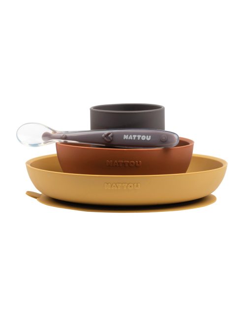 Nattou szilikon étkészlet 4 részes pohárral - curry-terrakotta
