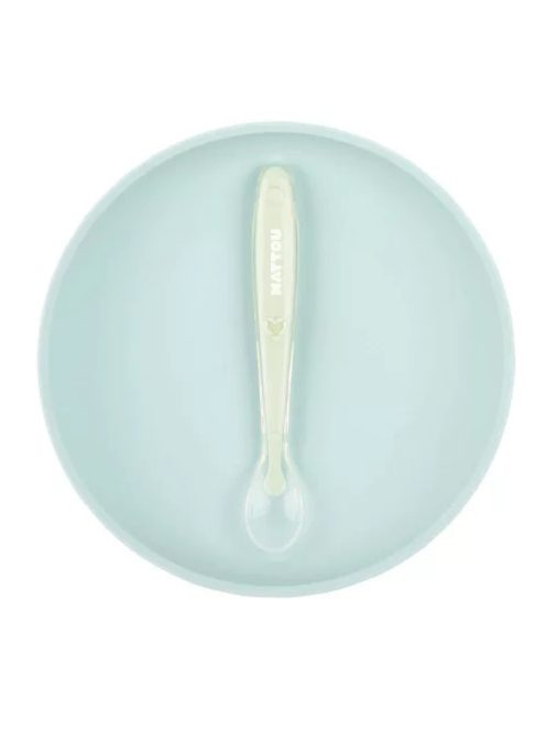 Nattou  szilikon étkészlet 2 részes lapostányérral - kék-zöld