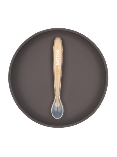 Nattou szilikon étkészlet 2 részes lapostányérral - padlizsán-barack