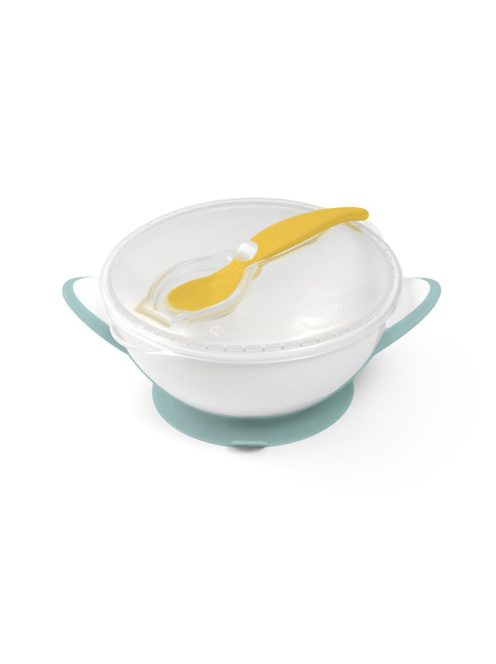 BabyOno Tányér, tapadó aljú, fedeles, kanállal, zöld, 1063/04