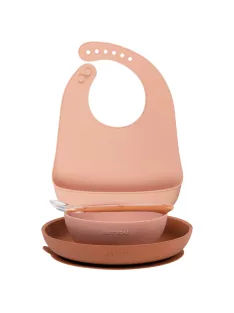 Nattou szilikon étkészlet 4 részes előkével - pink