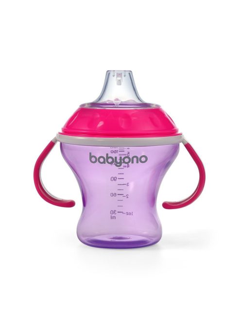 BabyOno Itatópohár, csöpögésmentes puha csőrrel, 3 hó, 180 ml, pink, 1456/02