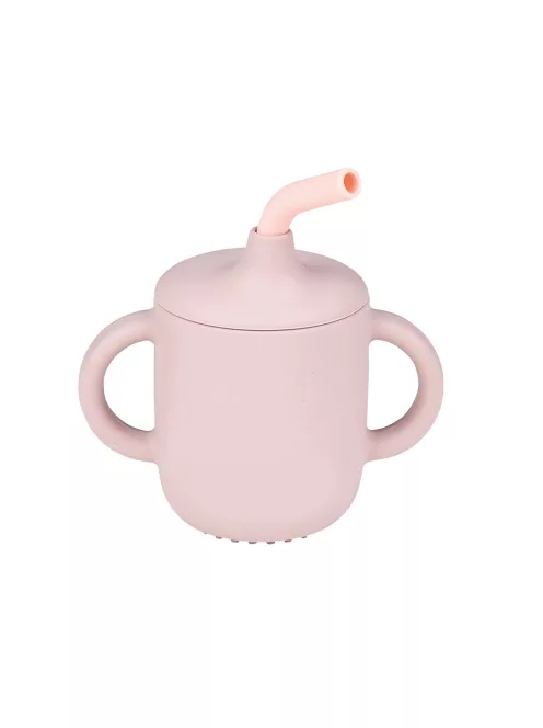 Nattou szívószálas itatópohár szilikon - pink