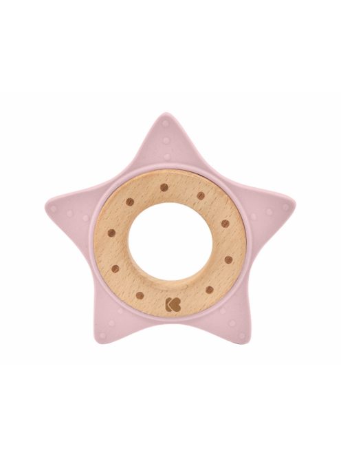 Kikkaboo szilikon és fa rágóka, Csillag - pink