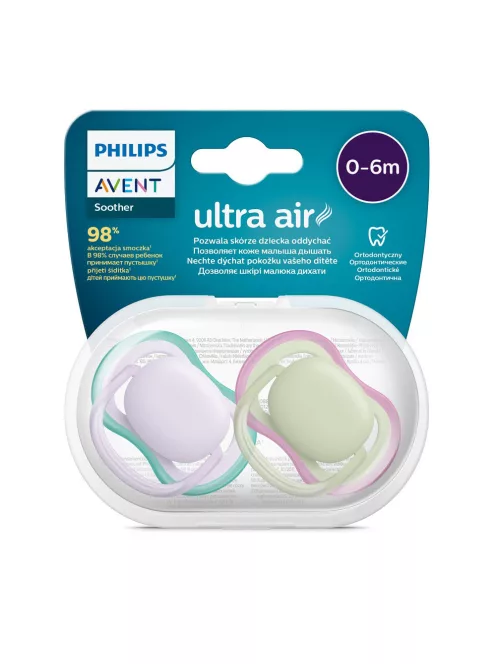 Philips AVENT Játszócumi Ultra Air neutral 0-6hó lányos 2db - lila