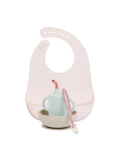 Nattou szilikon étkészlet 4 részes ivópohárral - pink