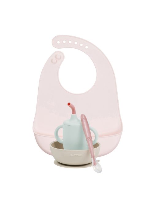 Nattou szilikon étkészlet 4 részes ivópohárral - pink