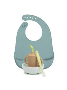 Nattou szilikon étkészlet 4 részes ivópohárral - zöld