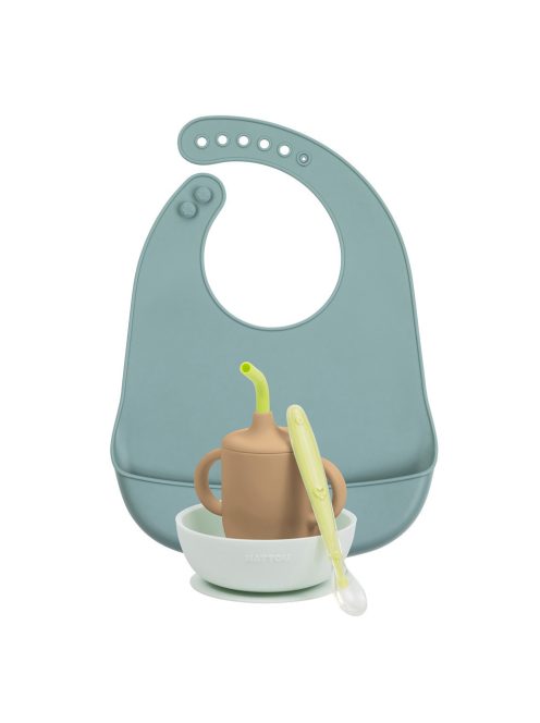 Nattou szilikon étkészlet 4 részes ivópohárral - zöld