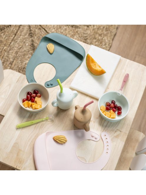 Nattou szilikon étkészlet 4 részes ivópohárral - zöld