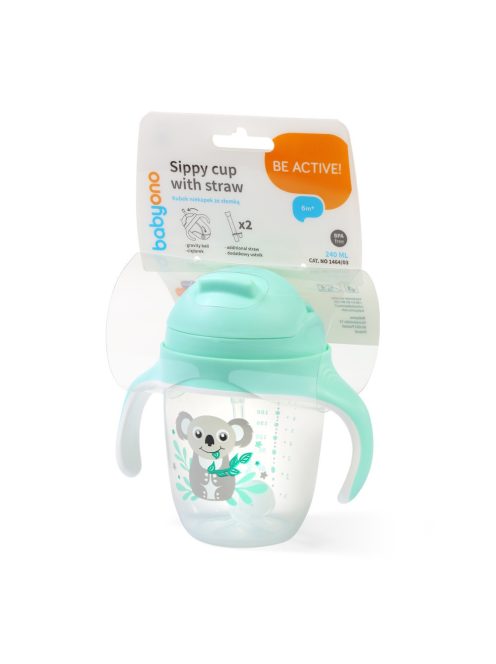 BabyOno Itatópohár szívószállal, füllel, 240 ml, menta, 1464/03