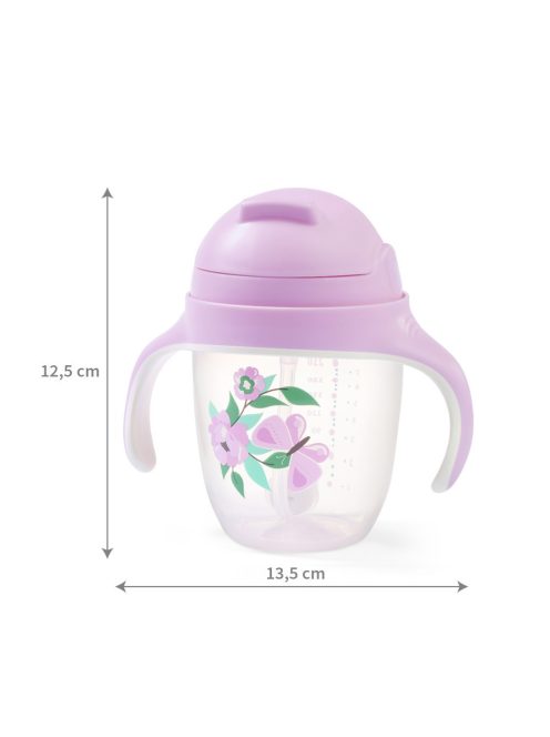 BabyOno Itatópohár szívószállal, füllel, 240 ml, lila, 1464/05