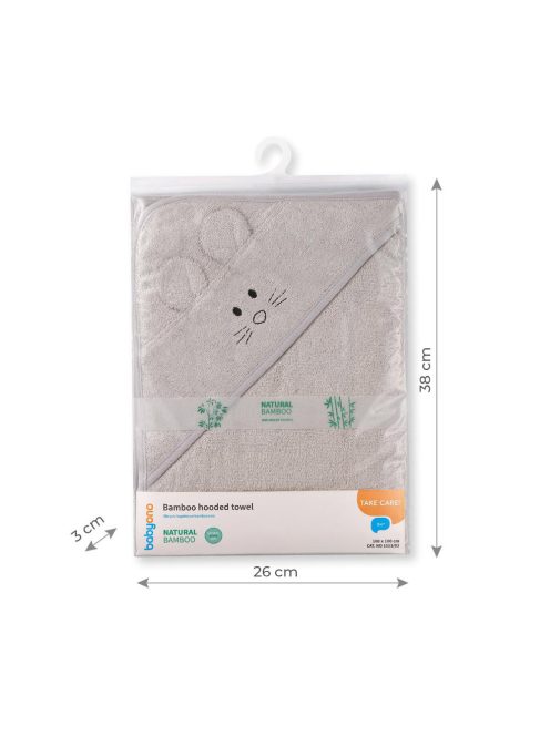 BabyOno fürdőlepedő kapucnis bambusz 100x100cm - egérfülekkel szürke 1553/03