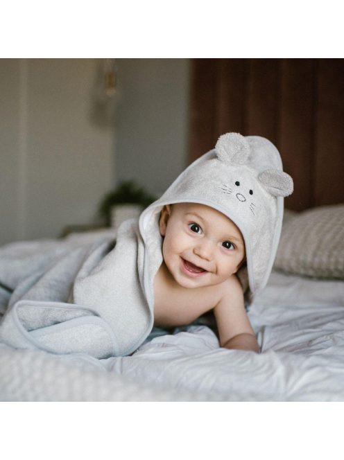BabyOno fürdőlepedő kapucnis bambusz 100x100cm - egérfülekkel szürke 1553/03