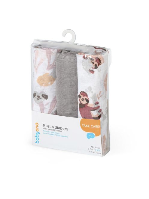 BabyOno textilpelenka színes 3db - szürke 348/10