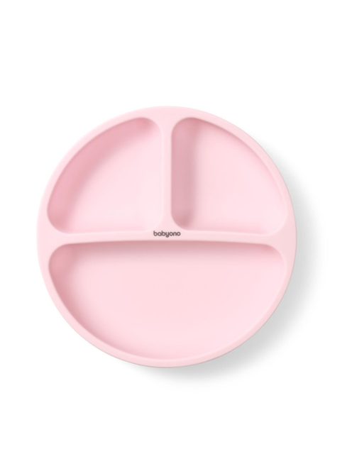 BabyOno háromrekeszes szilikon tányér tapadó aljú - rózsaszín 1482/02