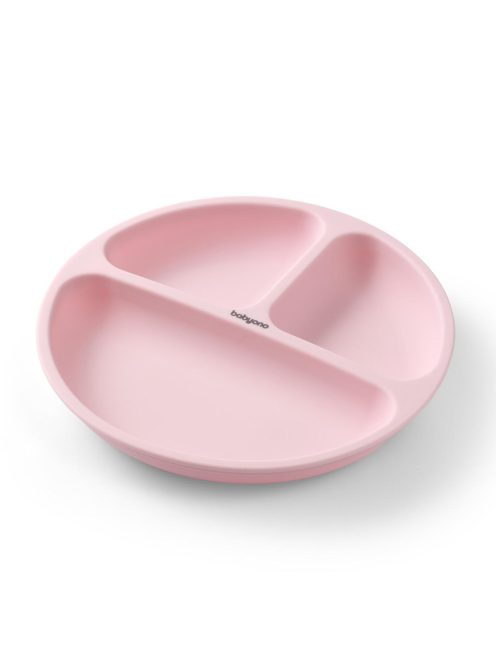 BabyOno háromrekeszes szilikon tányér tapadó aljú - rózsaszín 1482/02