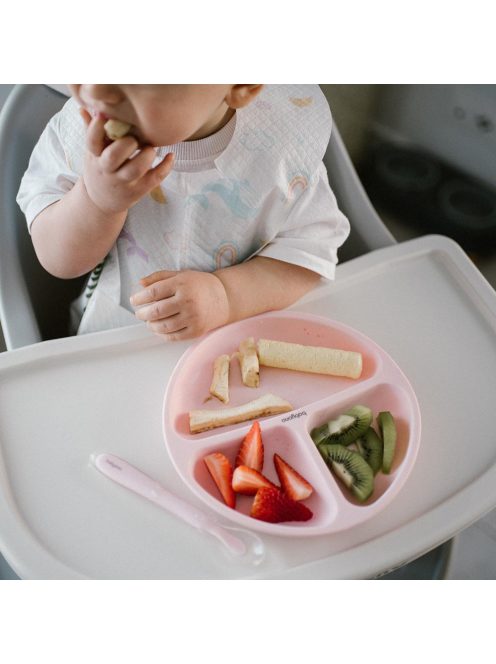 BabyOno háromrekeszes szilikon tányér tapadó aljú - rózsaszín 1482/02
