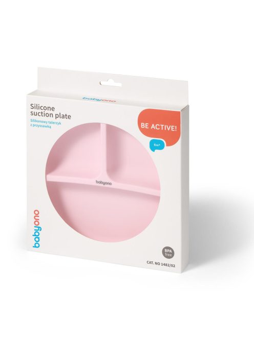 BabyOno háromrekeszes szilikon tányér tapadó aljú - rózsaszín 1482/02