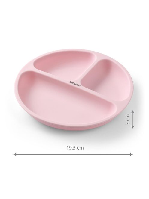 BabyOno háromrekeszes szilikon tányér tapadó aljú - rózsaszín 1482/02