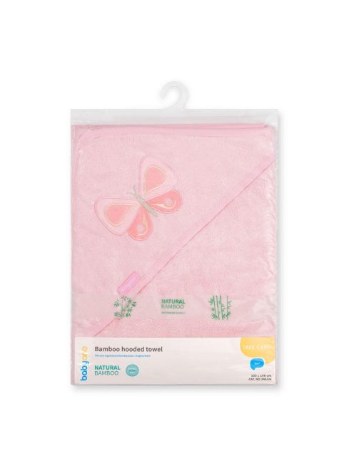 BabyOno fürdőlepedő kapucnis bambusz 100x100cm - rózsaszín lepke 346/04