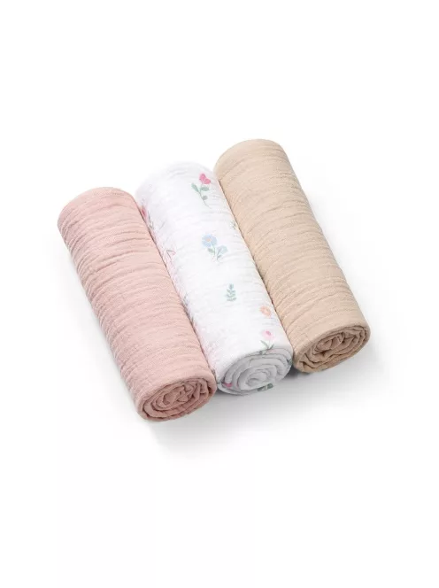 BabyOno Textilpelenka színes 3db gyűrt muszlin - puderrózsaszín 828/01