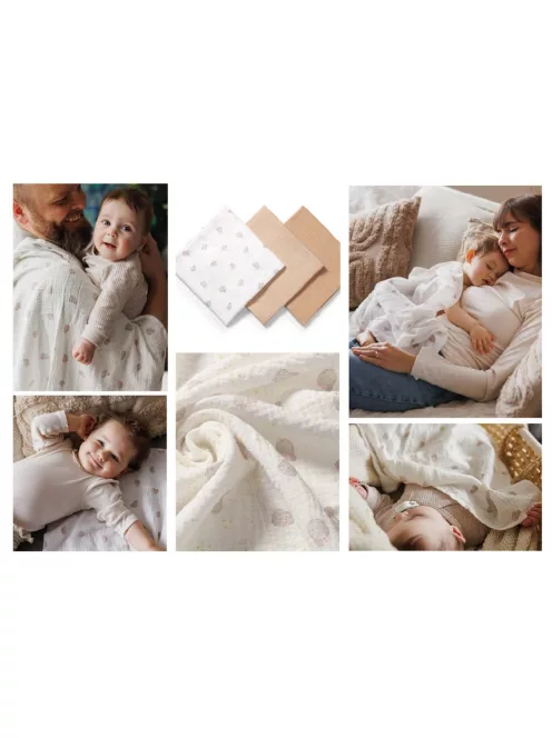 BabyOno Textilpelenka színes 3db gyűrt muszlin - bézs 828/02