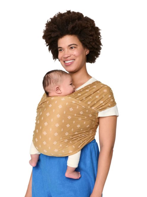 Ergobaby Aura Sustainable Knit Hordozókendő: Camel Harvest / Barna fehér mintával