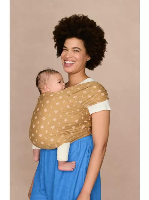 Ergobaby Aura Sustainable Knit Hordozókendő: Camel Harvest / Barna fehér mintával