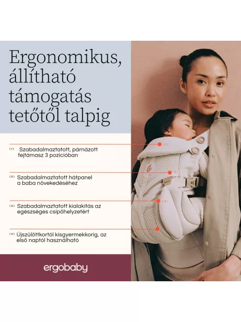Ergobaby Omni 360 Cool Air Mesh Hordozó: - Pearl Grey / Gyöngy szürke